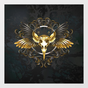 Golden Bird Skull on Black background Window Cling