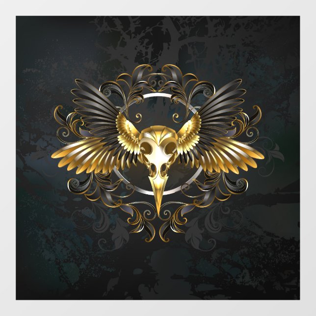 Golden Bird Skull on Black background Window Cling (Sheet)