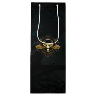 Golden Bird Skull on Black background Wine Gift Bag