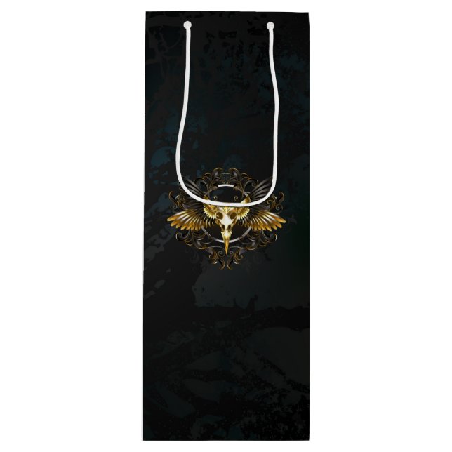 Golden Bird Skull on Black background Wine Gift Bag (Front)