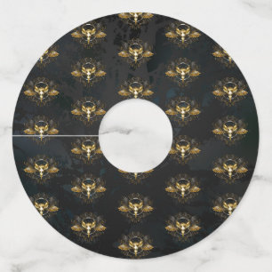 Golden Bird Skull on Black background Wine Glass Tag