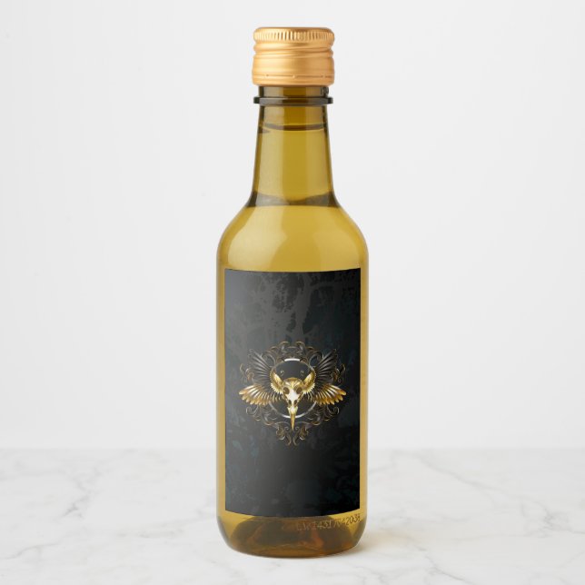 Golden Bird Skull on Black background Wine Label (Front)