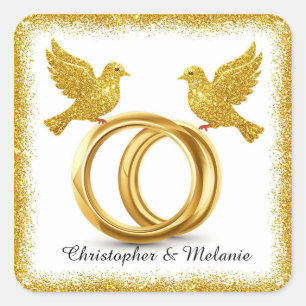 Golden Birds Embracing in Elegant Artistic Display Square Sticker