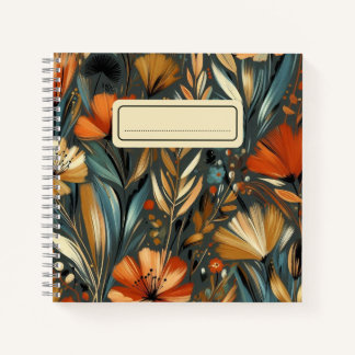 Golden Birds & Orange Wildflowers in Hand-Painted Notebook