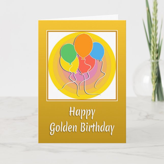 Golden Birthday Card with Balloons (Front)