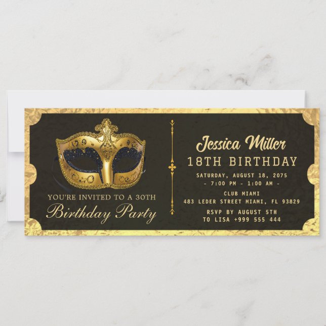 Golden birthday Party Ticket Invitation (Front)