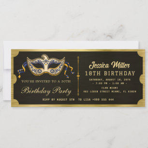 Golden birthday Party Ticket Invitation
