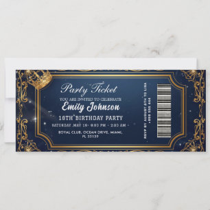 Golden Birthday Party Ticket Invitation 2026