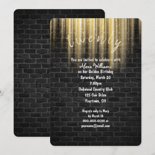 Golden Birthday sunbeams on brick Invitation