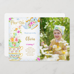 Golden Birthday Tea Party Photo Invitation