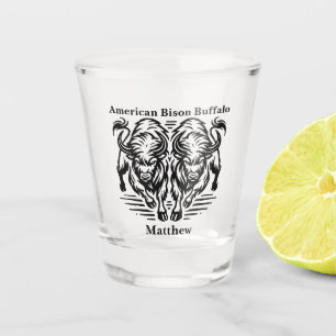 Golden Bison Running Across the Plains at Sunset Shot Glass