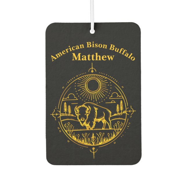 Golden Bison Standing in a Picturesque Landscape Car Air Freshener (Front)