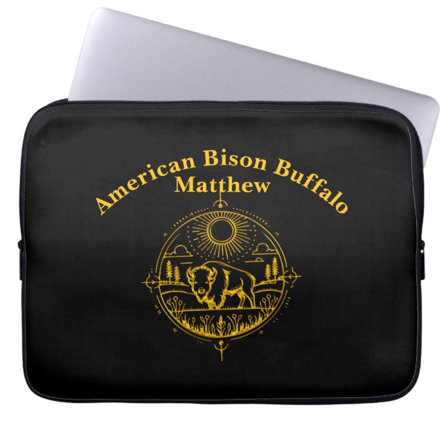 Golden Bison Standing in a Picturesque Landscape Laptop Sleeve (Front)