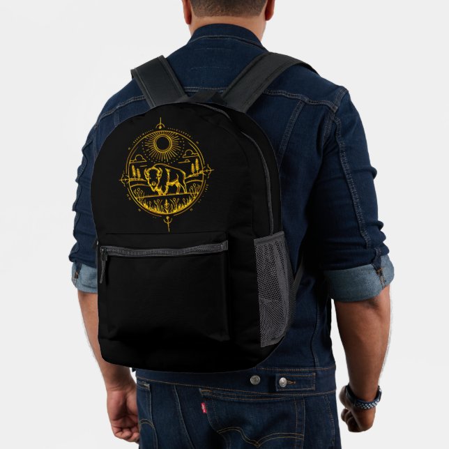 Golden Bison Standing in a Picturesque Landscape Printed Backpack (Insitu (Model))