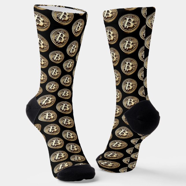 Golden Bitcoin Digital Cash Cryptocurrency Socks (Angled)