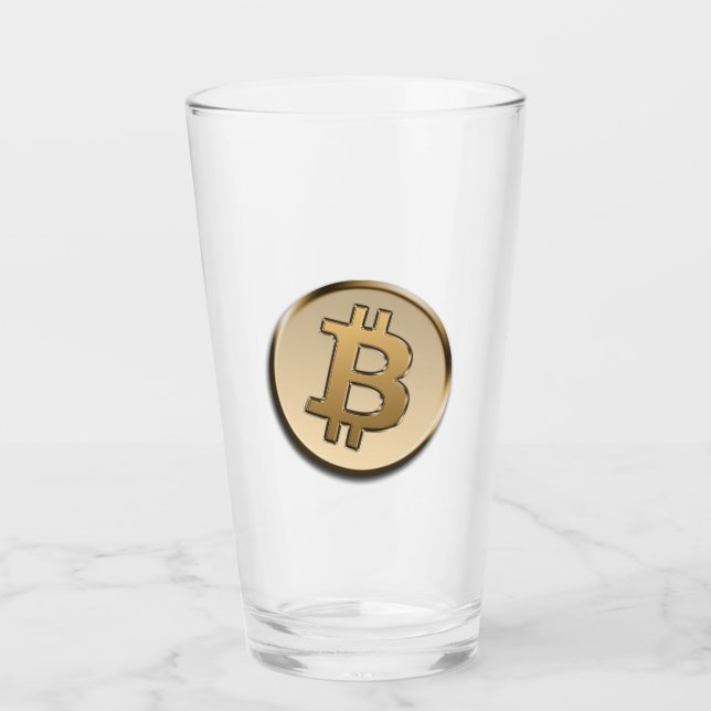 Golden Bitcoin Glass Cup (Front)