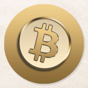 Golden Bitcoin Paper Coaster - round