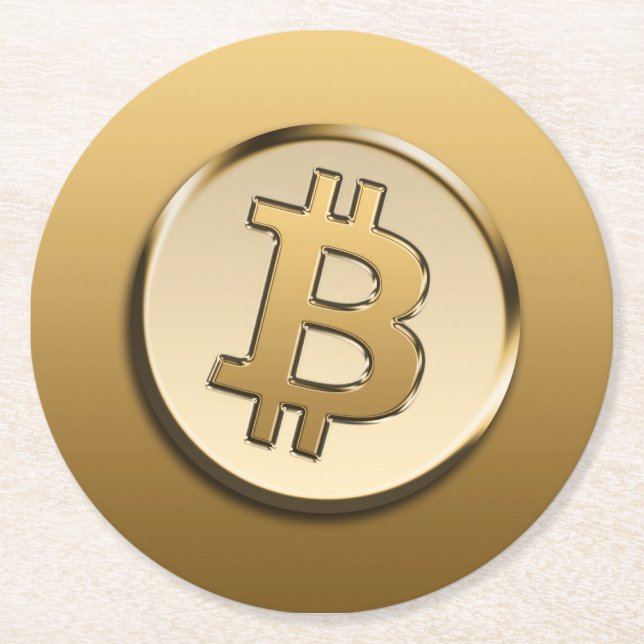 Golden Bitcoin Paper Coaster - round (Front)