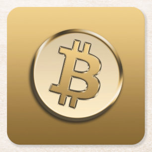 Golden Bitcoin Square paper Coaster