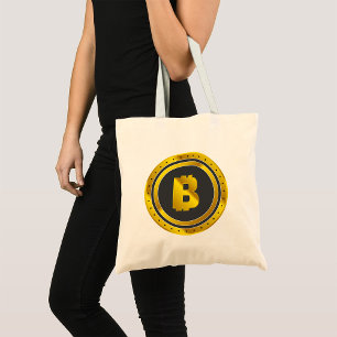 Golden Bitcoin Symbol Digital Currency Tote Bag