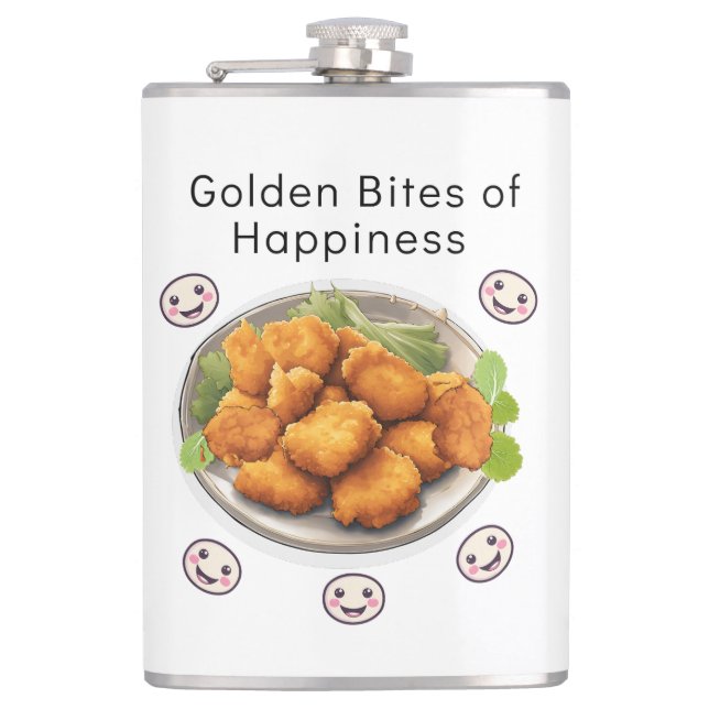 Golden Bites of Happiness Hip Flask (Front)