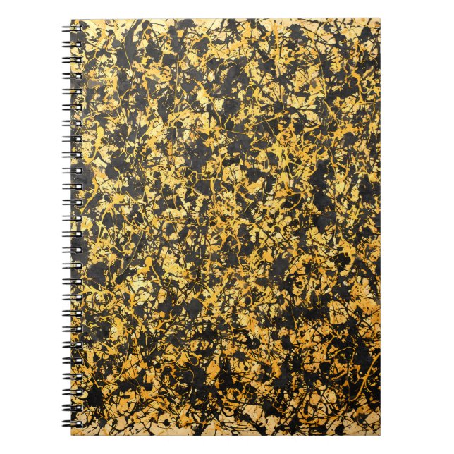 Golden Black Abstract Splatter Notebook (Front)
