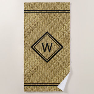 Golden & Black Basketweave Geometric Graphic Beach Towel