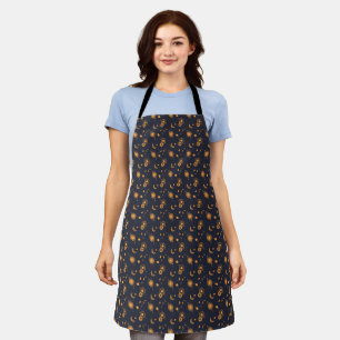 Golden black celestial sun moon galaxy pattern apron