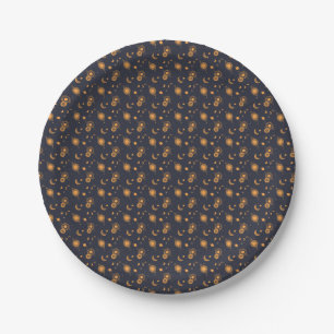 Golden black celestial sun moon galaxy pattern paper plate