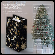 Golden Black Christmas Holiday Gift Bag