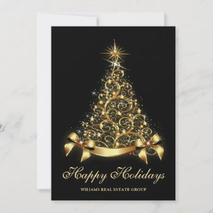 Golden Black Christmas Tree Corporate Greeting Holiday Card