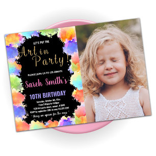 Golden Black Colours Paint Birthday With Photo Invitation
