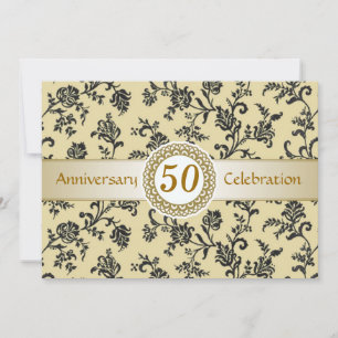 Golden Black Damask, 50th Wedding Anniversary Invitation