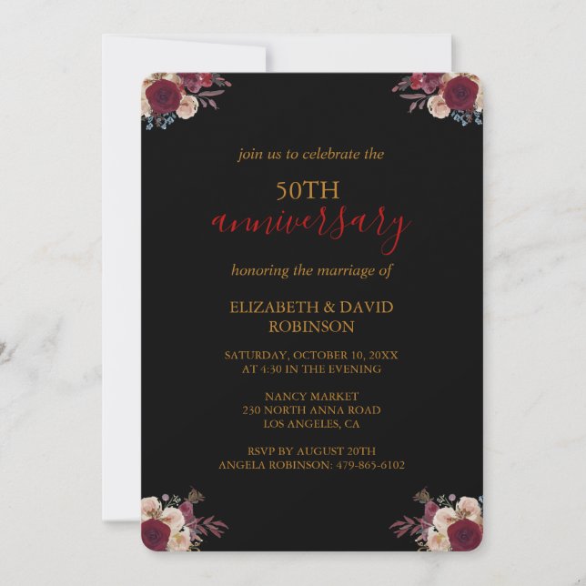 Golden Black elegant 50th wedding anniversary  Invitation (Front)