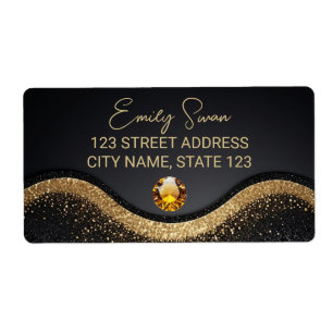 Golden Black elegant Address Label with Diamond