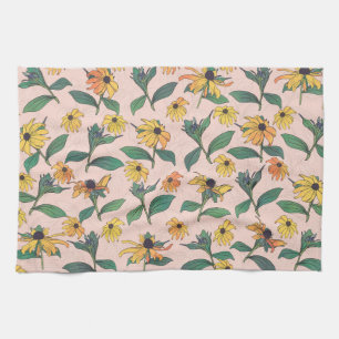 Golden Black-Eyed Daisy Flowers Tea Towel