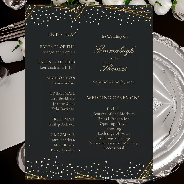 Golden Black Glitter Confetti Wedding Programme (Creator Uploaded)
