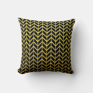 Golden Black Herringbone Patterns Unique Elegant Cushion