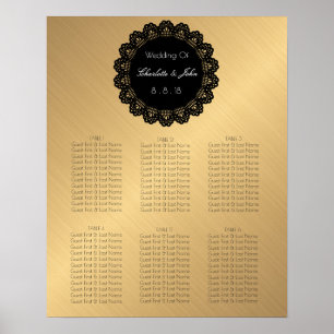 Golden Black Lace Circle Wedding Seating Chart