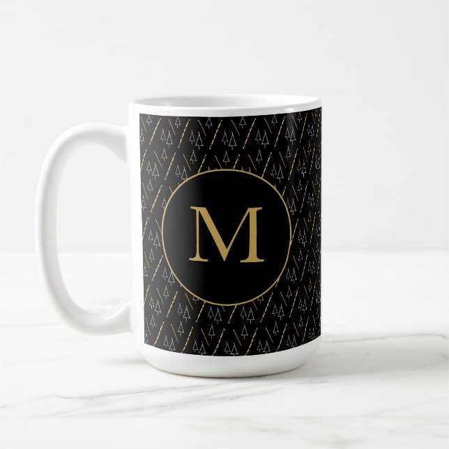 Golden Black Modern Monogram Coffee Mug (Left)