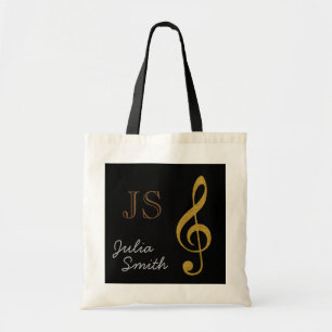 golden black music g-clef note personalised tote bag