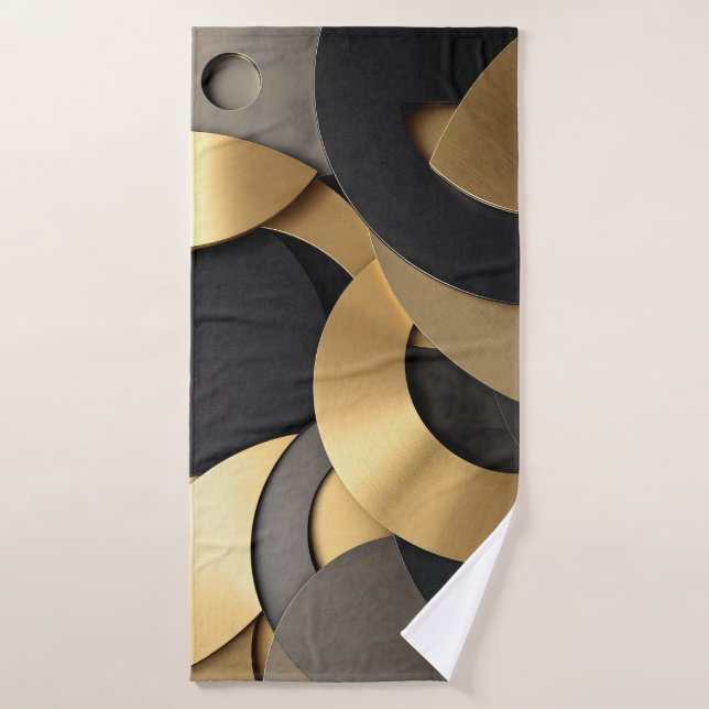 Golden & Black Overlapping Geometric Abstract Bath Towel (Bath Towel)
