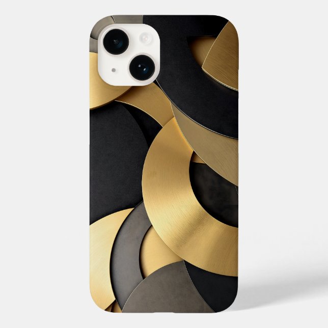 Golden & Black Overlapping Geometric Abstract Case-Mate iPhone Case (Back)