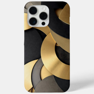 Golden & Black Overlapping Geometric Abstract iPhone 15 Pro Max Case