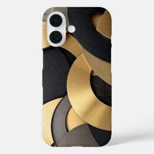Golden & Black Overlapping Geometric Abstract iPhone 16 Case