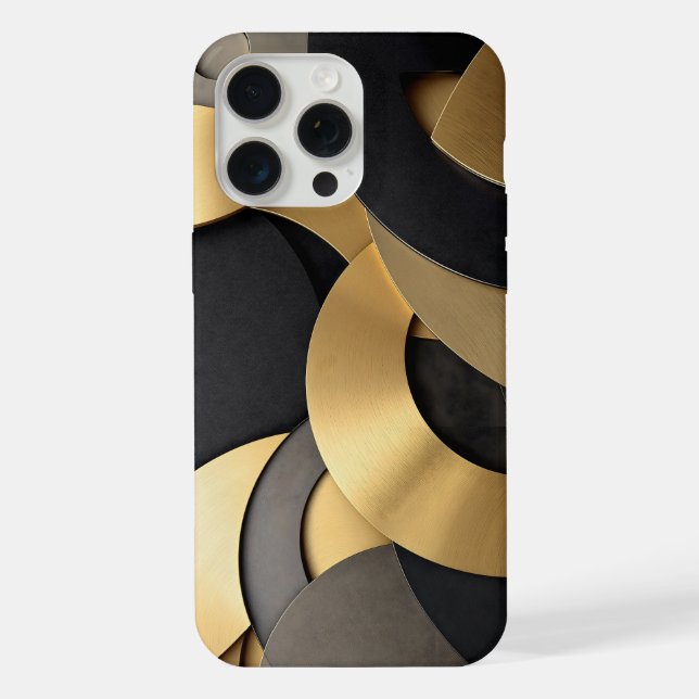 Golden & Black Overlapping Geometric Abstract iPhone Case (Back)