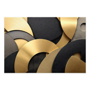 Golden & Black Overlapping Geometric Abstract Photo Print