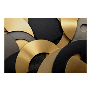 Golden & Black Overlapping Geometric Abstract Poster