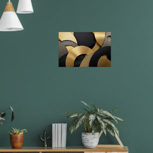 Golden & Black Overlapping Geometric Abstract Poster