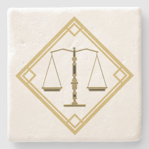 Golden Black Scales of Justice Law School Gifts Stone Coaster
